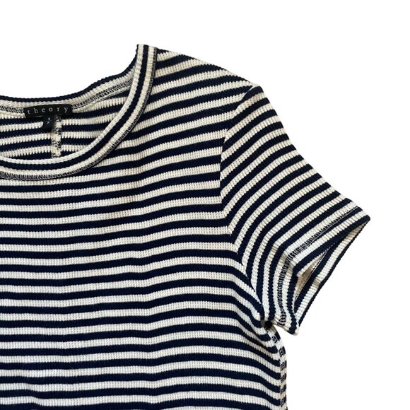 Theory Striped Short Sleeve Navy & White Cotton Y2K Dress S - Picture 3 of 6